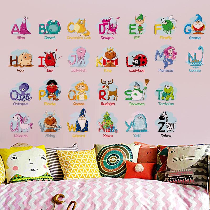 Sticker Decal dán tường 24 CHỮ CÁI VÀ TỪ VỰNG TIẾNG ANH - XH6221