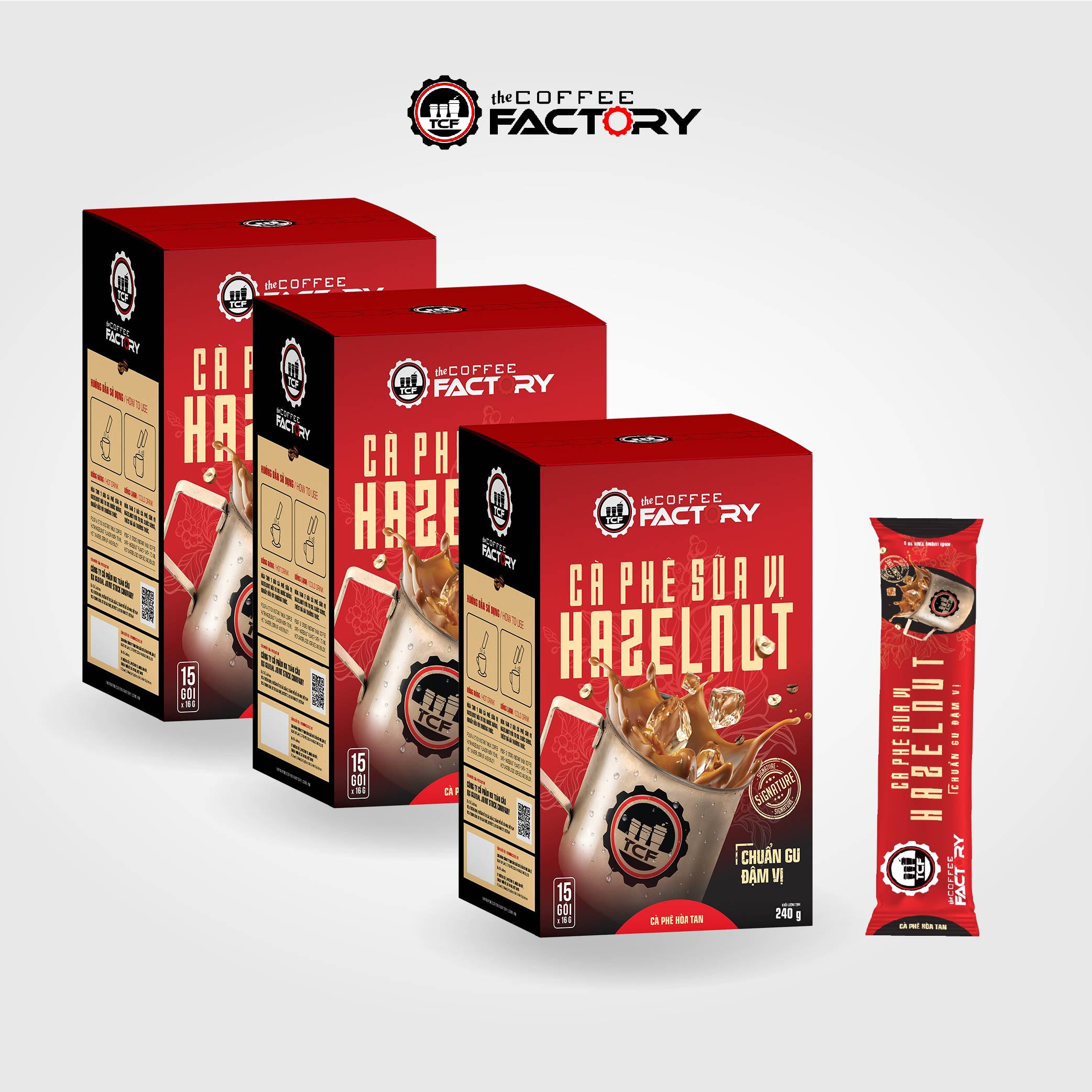 Combo 3 hộp cà phê sữa vị hazelnut hòa tan The Coffee Factory