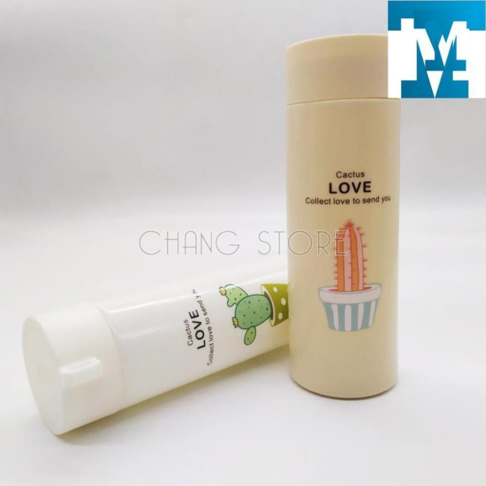 Bình Giữ Nhiệt Thủy Tinh Bọc Nhựa Lúa Mạch 450ml Họa Tiết Xương Rồng, Chống Va Đập, Có Dây Xách Tiện Dụng