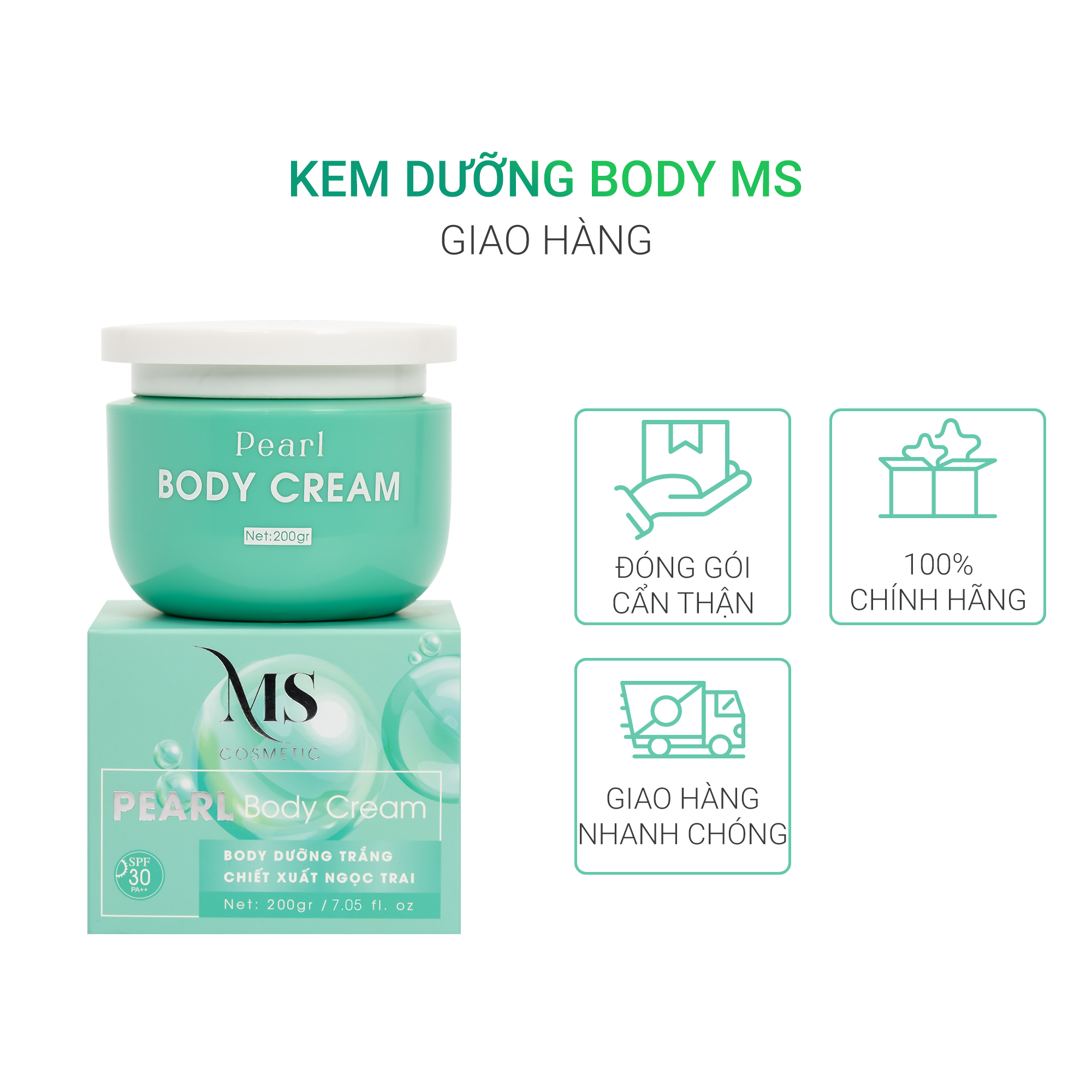 Kem Dưỡng Body MS Pearl Body Cream 1 Hộp 200g, Kem Dưỡng Body Trắng Da Ngăn Ngừa Lão Hoá - MỸ PHẨM MS COSMETIC