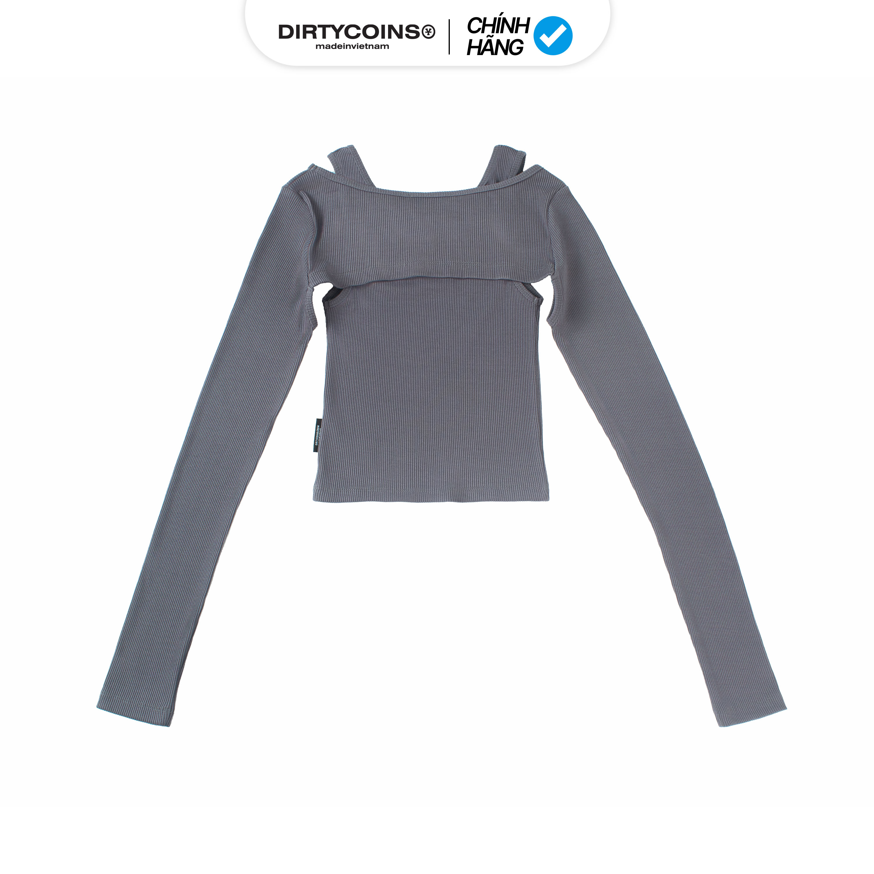 Áo Thun [Dirtycoins x B Ray] Ribbed L/S Crop Top - Grey