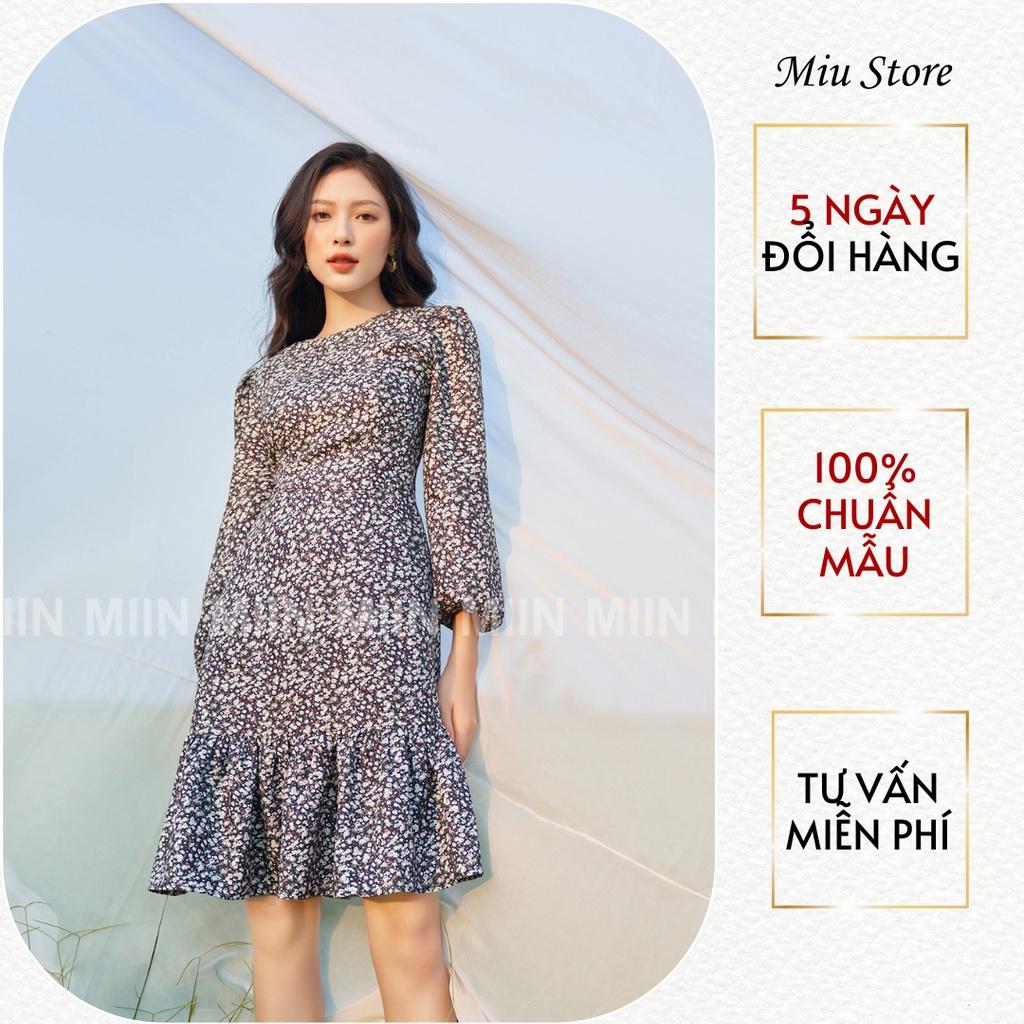 D00584 - Đầm thiết kế cao cấp cổ tròn hoa nhí đuôi cá Miu Store