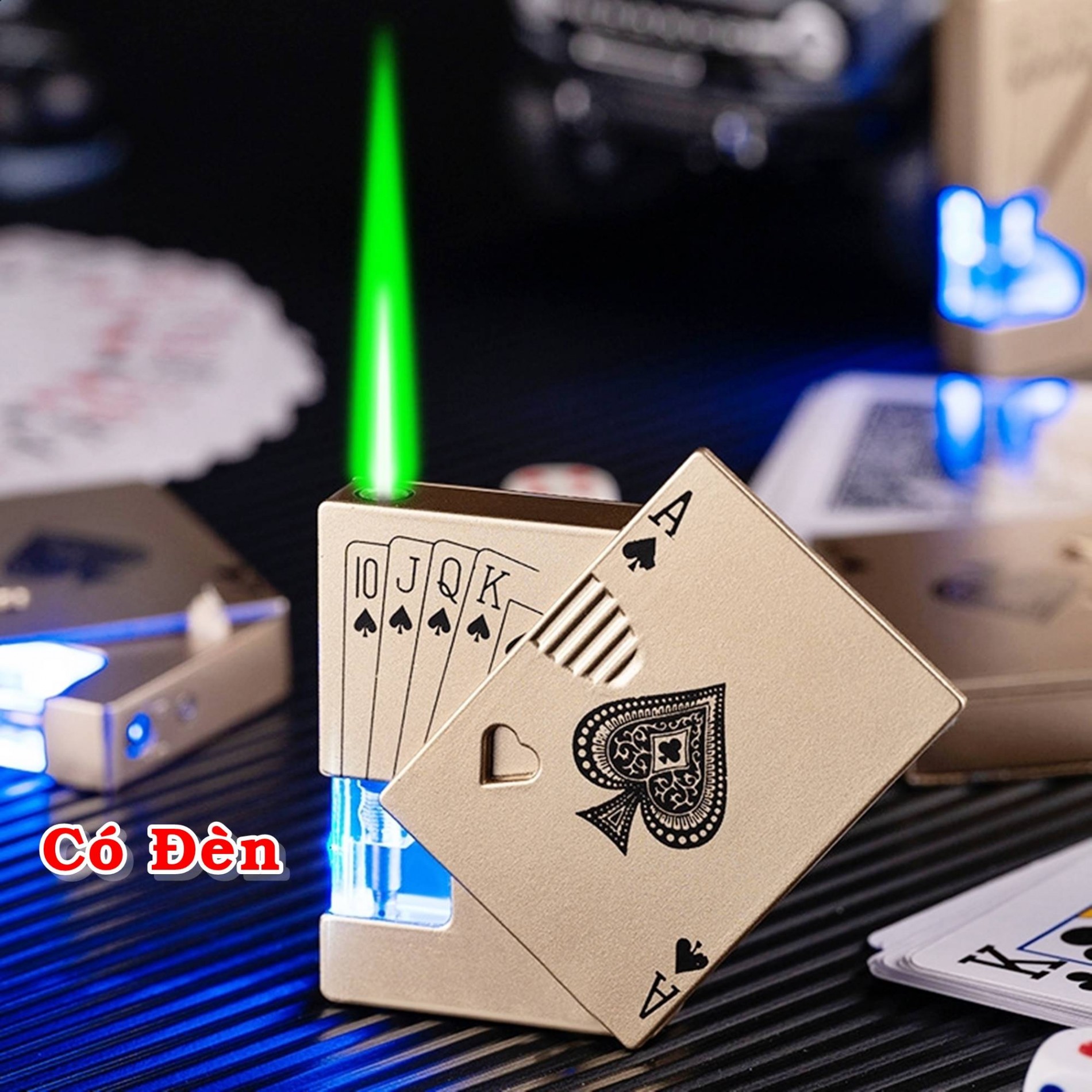 Hột quẹt bật lửa khè gas lộ thiên hình lá bài -