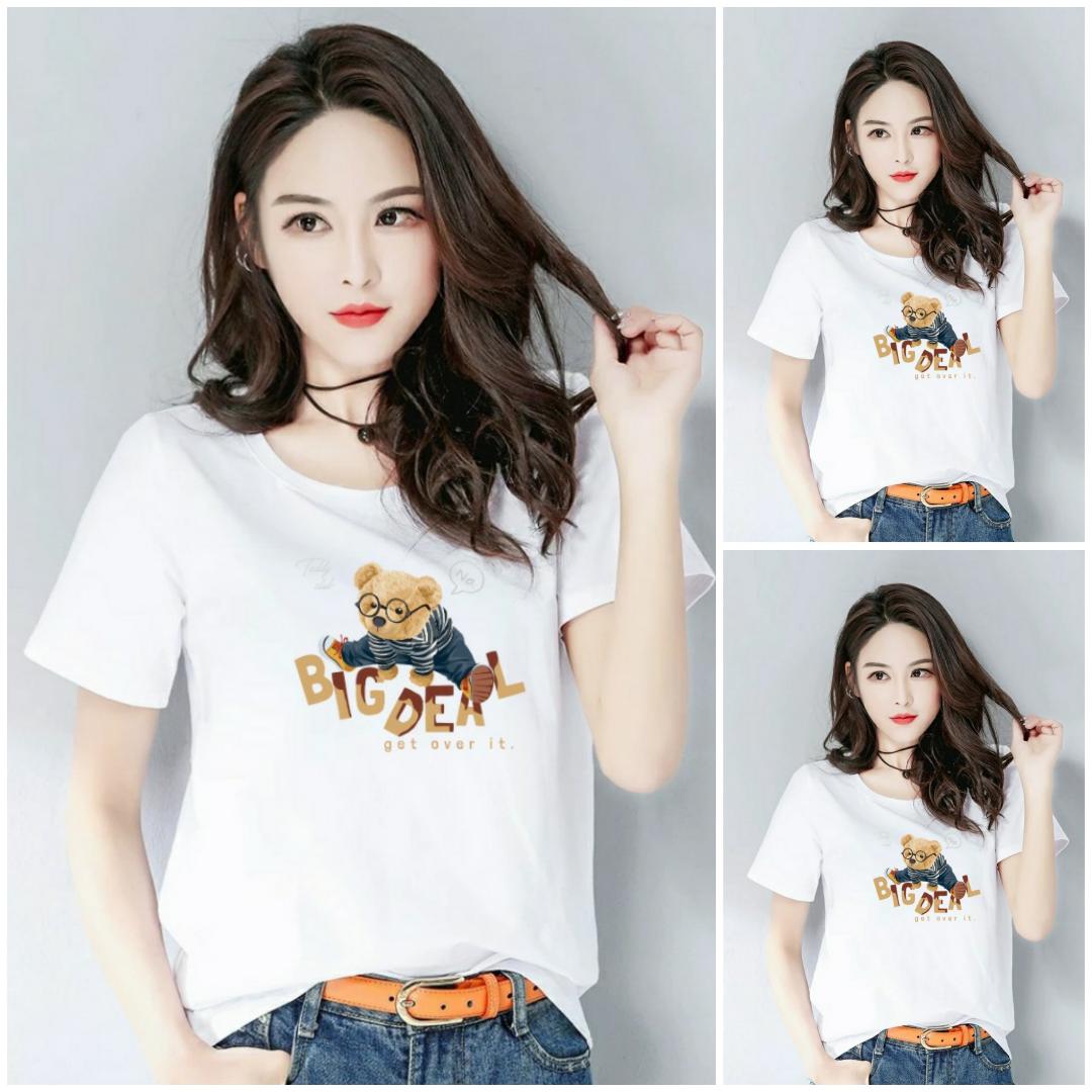 Áo thun nữ MXM cổ tròn form rộng in Gấu Big thun cotton 4 chiều từ 45-60kg