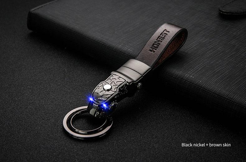 Móc khóa da cao cấp Honest đầu báo đèn led MK175