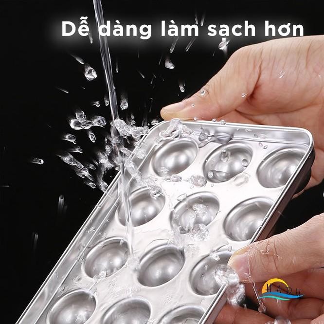 Khay Làm Đá Tròn Nhỏ 18 Viên Có Nắp Đậy Cao Cấp Inox 304 Đạt Chất Lượng Đức HADU