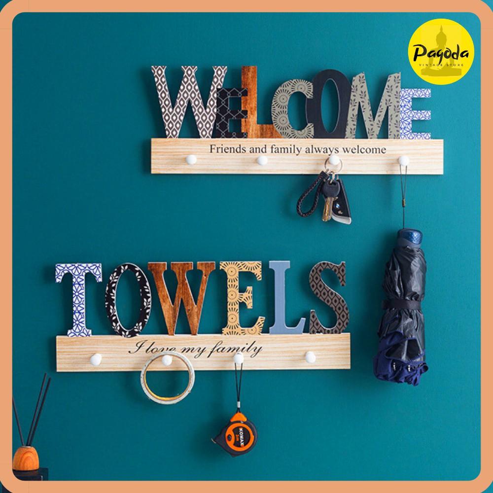 Móc treo, thanh gỗ treo đa năng WELCOME trang trí decor, gỗ Bắc Âu cao cấp => SP mới giá ưu đãi