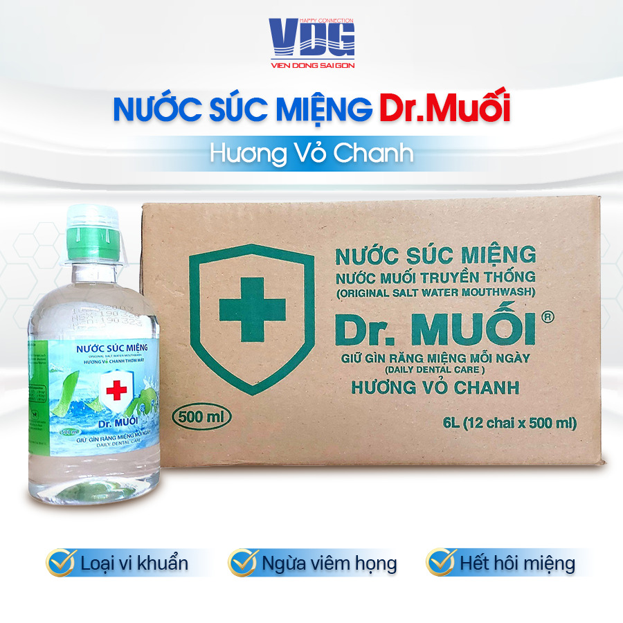 1 Thùng 12 chai Nước súc miệng Dr. Muối hương vỏ chanh 500ml