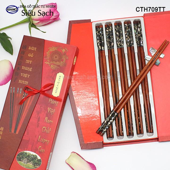 Đũa gỗ Trắc đầu cẩm quy ốc bào ngư Úc ️CTH709TT - Đựng trong hộp sang trọng, có thể mang đi biếu, tặng