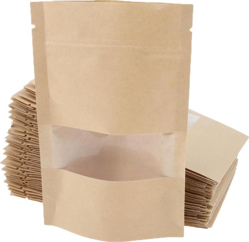 Túi Giấy 50x Đứng Lên Túi đựng Thực Phẩm Khóa Zip Bao Bì W / Window