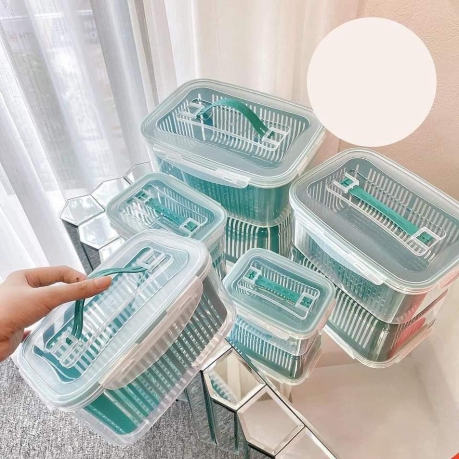 Set 5 Chậu Kèm Rổ Có Nắp Đựng Đồ Tủ Lạnh Siêu Tiện Lợi - HT