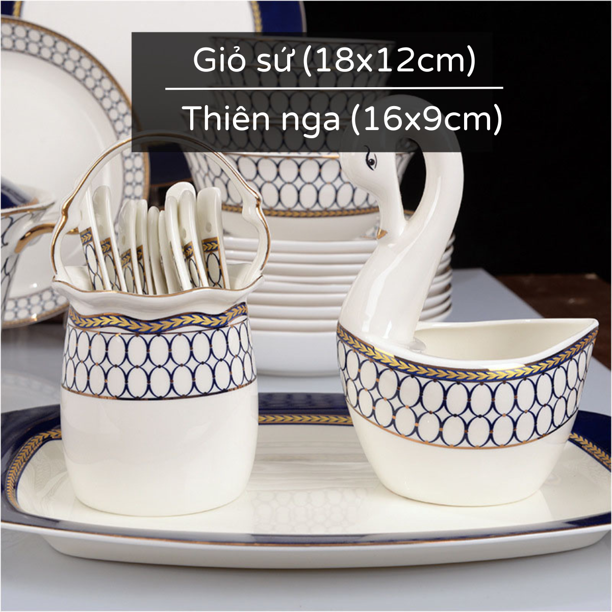 Bộ bát ăn cơm SỨ XƯƠNG Giang Tây cao cấp 60 chi tiết - Bộ chén ăn cơm sang trọng, tinh tế - Bát đĩa mỏng nhẹ nhưng cứng trong và cách nhiệt tốt. Mã GS23