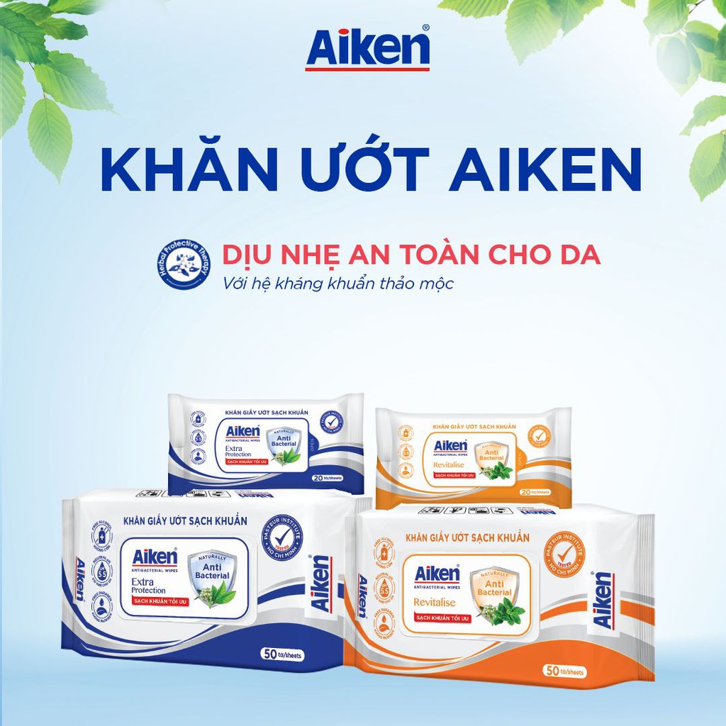 Khăn Ướt Sạch Khuẩn Aiken Chiết Xuất Bạc Hà 20 Tờ/gói