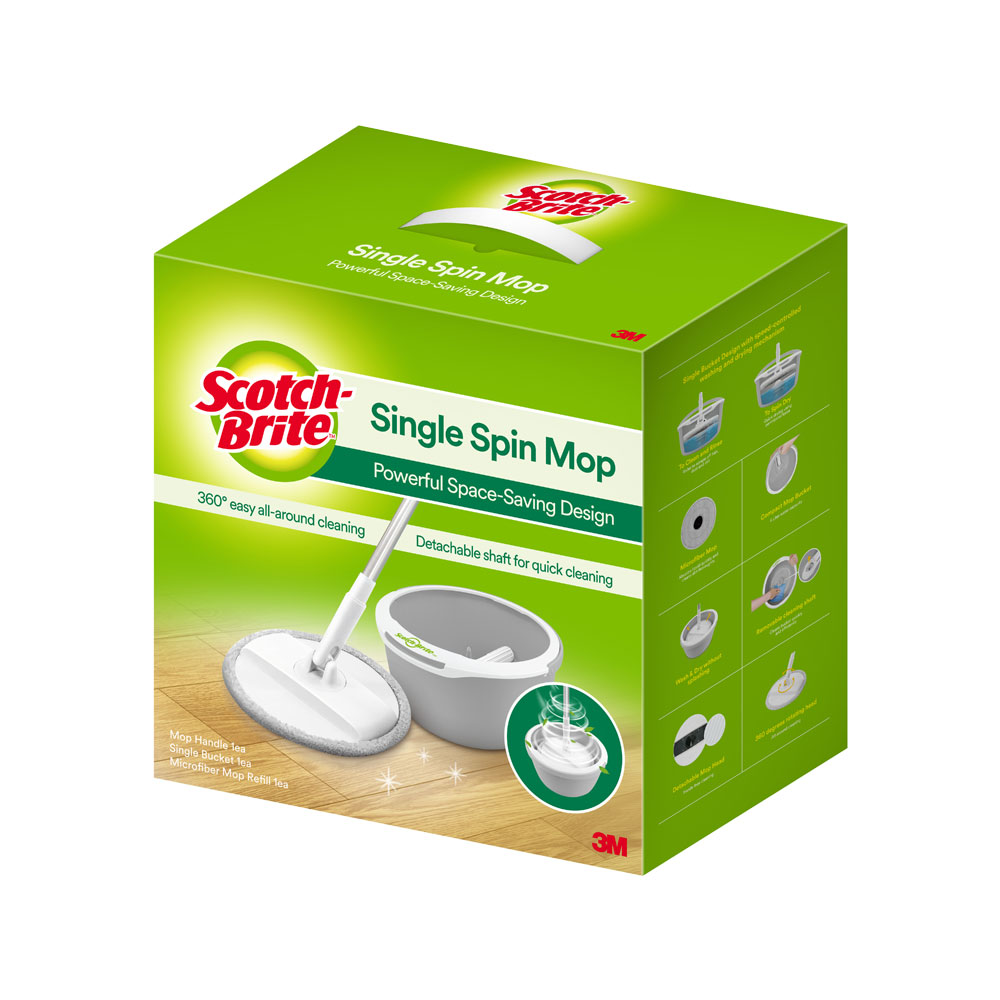 Combo bộ lau nhà 360 độ cải tiến mới nhỏ gọn cao cấp thông minh Scotch-Brite 3M BLN-360CT và Bộ 2 khăn lau chén đĩa đa năng tiện dụng Microfiber Scotch-Brite 3M KL-CHEN2