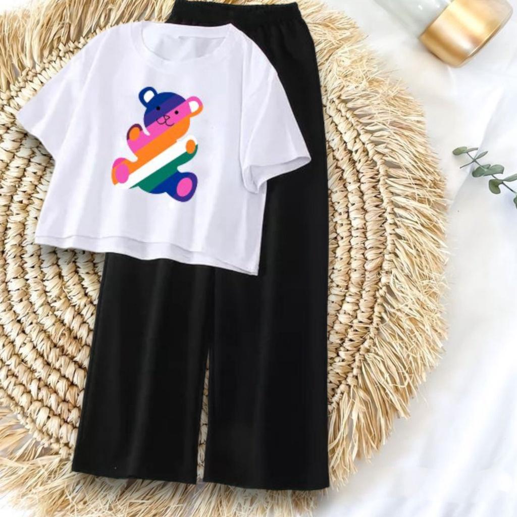 Set CropTop Hiphop bé gái in GẤU HÓT 2023, Áo Croptop và Quần ỐNG RỘNG Cho Bé Gái Cá Tính LAZAKIDS