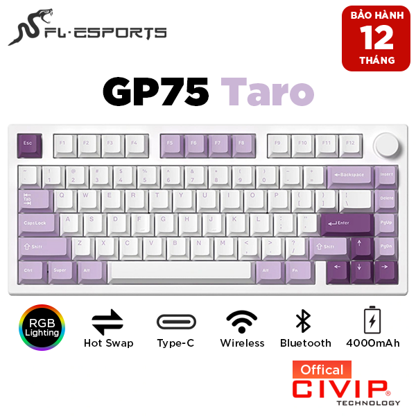 Bàn phím cơ GP75 Taro Purple, Kailh Box - Hàng Chính Hãng