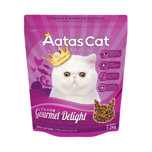 Aatas Cat | Thức Ăn Hạt cho MÈO Vị Gà &amp; Cá Ngừ 1,2Kg | Gourmet Delight (Tím)