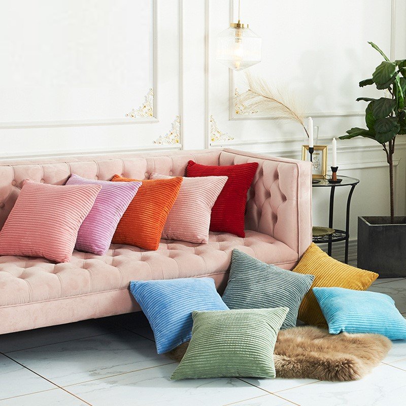 Vỏ Gối Tựa Lưng Sofa Nhung Sọc Sang Trọng