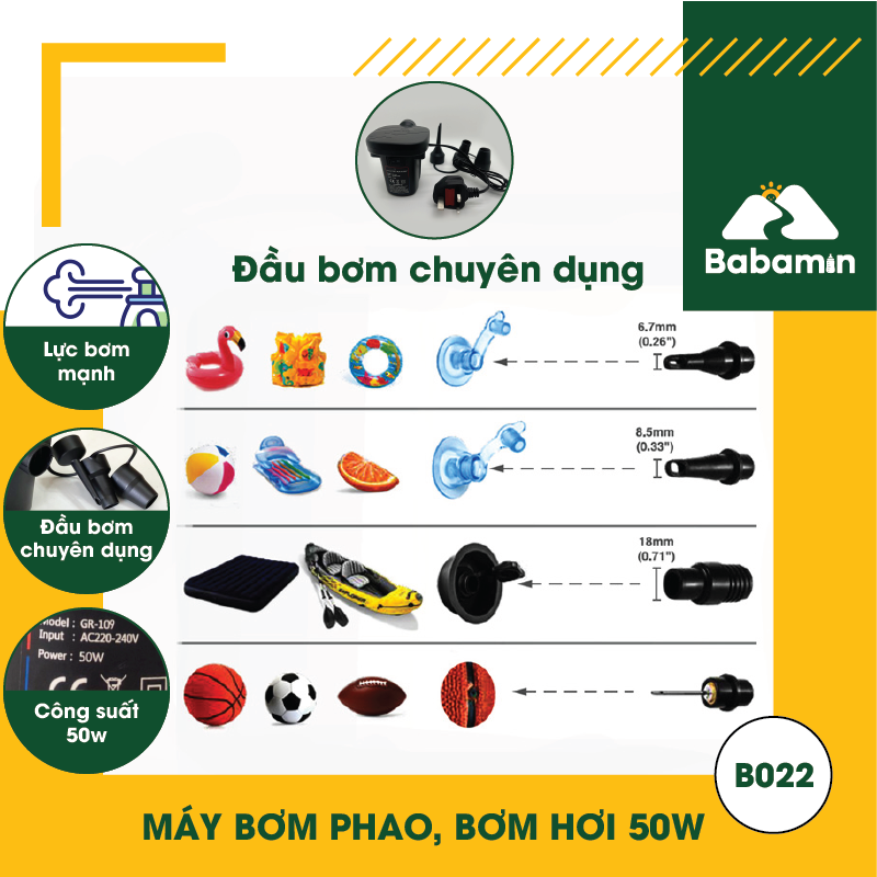 Máy Bơm Phao, Bơm Hơi 50W, 03 Đầu Bơm Chuyên Dụng - Babamin - B022