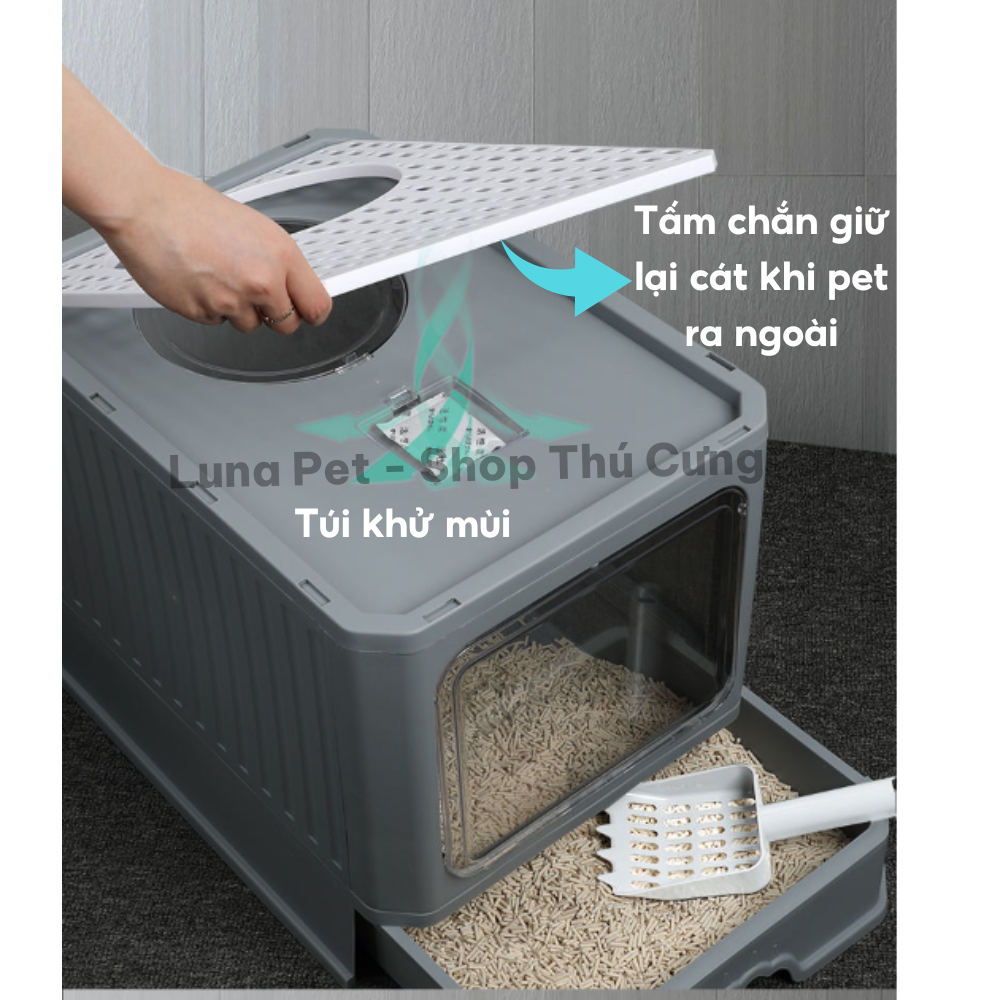 Nhà vệ sinh cho mèo có cửa cỡ lớn Luna Pet NV04 - Nhà vệ sinh mèo có nắp đậy chồng văng