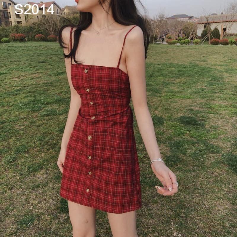 Áo 2 Dây Kẻ Đỏ Hở Lưng - style Hàn, Chất thô mềm, thiết kế hở lưng nhẹ - freesize dưới 60kg - S2014