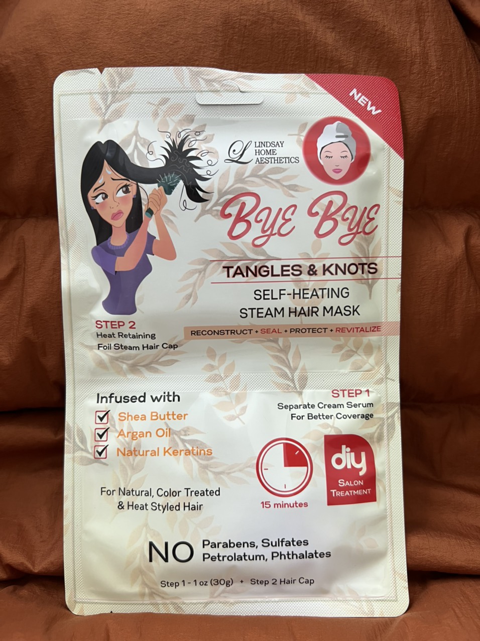 Bộ Mặt nạ dưỡng tóc Lindsay Bye Bye Tangles & Knots Self Heating Steam hair Mask