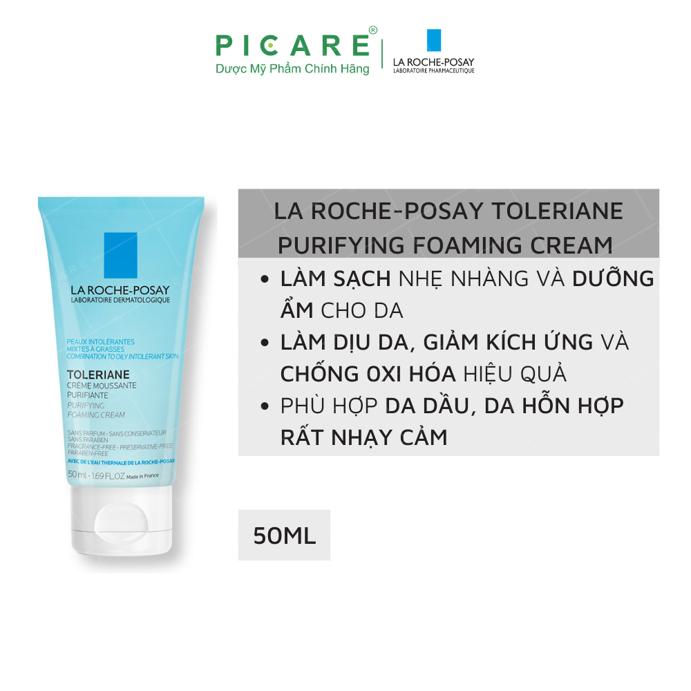 Sữa rửa mặt tạo bọt dành cho da hỗn hợp & da dầu La Roche-Posay Toleriane Purifying Foaming Cream