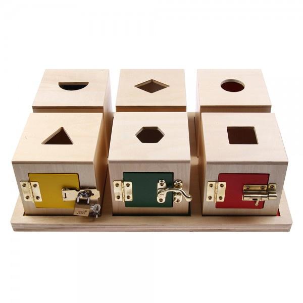 Bộ 6 hộp khóa có đồ vật và khay - Lock Box with objects and tray (Set of 6)