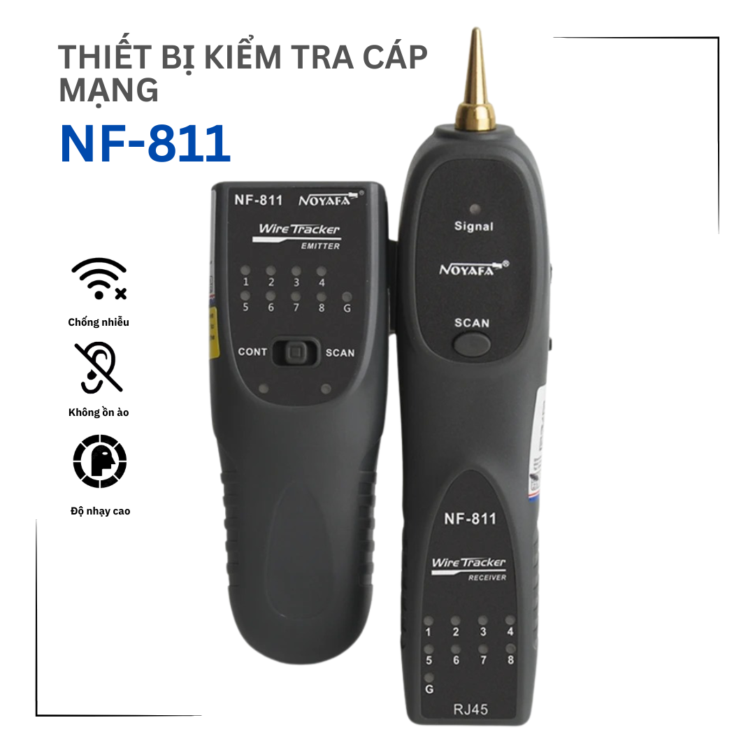 Bộ Dò Cáp NOYAFA NF-811: Thiết bị đa năng kiểm tra cáp mạng RJ45, cáp điện thoại RJ11 với đèn LED hỗ trợ, loa tích hợp, khả năng kiểm tra điều kiện điện thoại, độ nhạy điều chỉnh và chứng nhận chất lượng RoHS, FCC, CE. - Hàng Nhập Khẩu