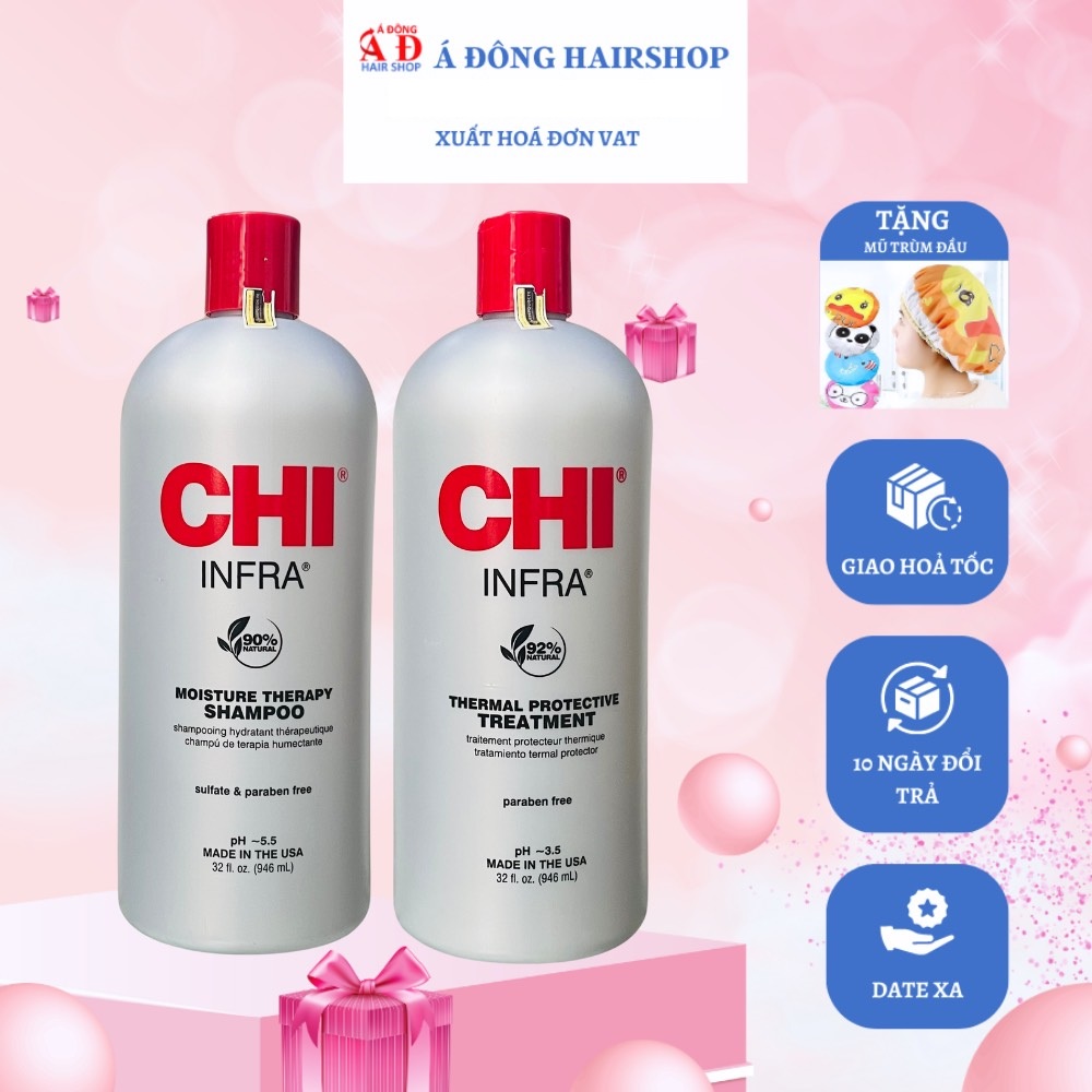 [+Tặng mũ trùm] Dầu gội CHI Infra Moisture Therapy shampoo siêu mượt cho tóc khô hư tổn (xám) Mỹ 946ml (Mẫu mới)