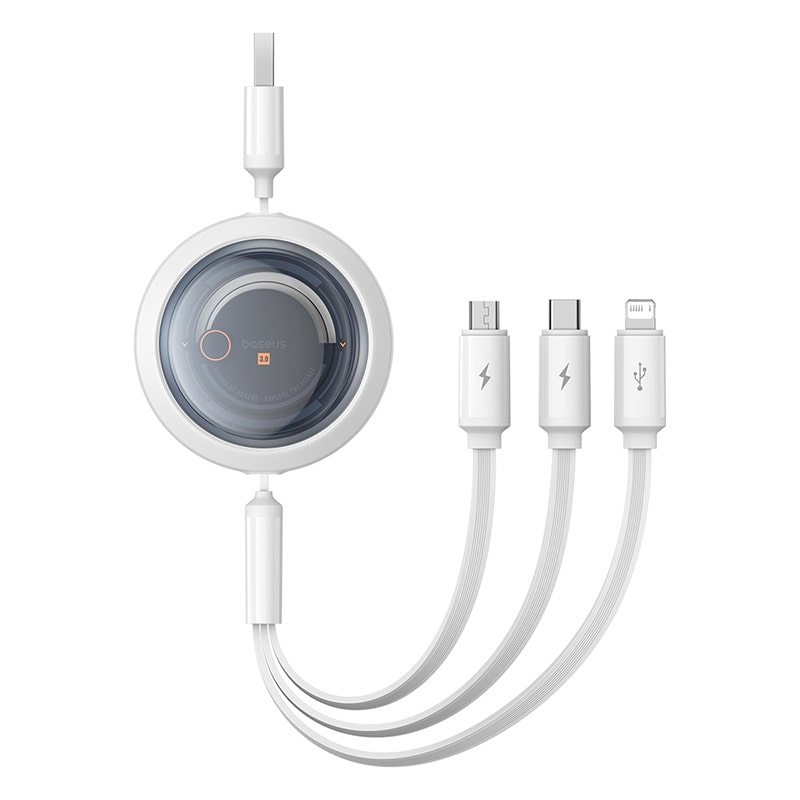 Cáp sạc Đa Năng Baseus Free2Draw Retractable Crystal Fast Charging Data Cable USB to M+L+C 3.5A (Hàng chính hãng)