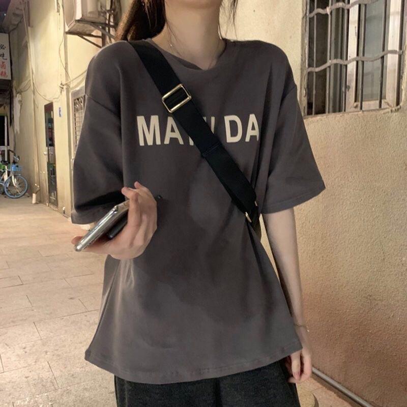 Áo thun cotton tay lỡ nữ màu đen, xám cá tính