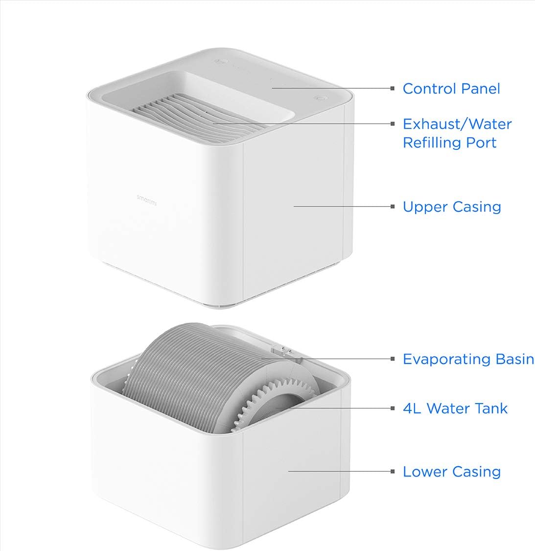 Máy Tạo Ẩm Xiaomi Smartmi Evaporative Humidifier 1 Thông Minh Tạo Ẩm Tự Nhiên, Không Tạo Sương Tự Động Làm Sạch Dung Tích 4 Lít, Kết Nối App Theo Dõi - Hàng Chính Hãng