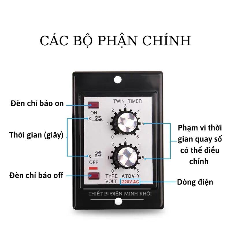 Công Tắc Thời Gian Timer Đôi Anly ATDV-Y kèm đế,timer đôi có tai, đồng hồ hẹn giờ cơ, relay thời gian luân phiên, rơ le