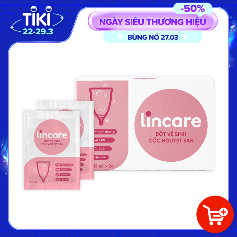 Bột tiệt trùng cốc nguyệt san Lincare đánh bay 99,9% vi khuẩn, tẩy ố và khử khuẩn siêu tốc (Hộp 12 gói x 2g)