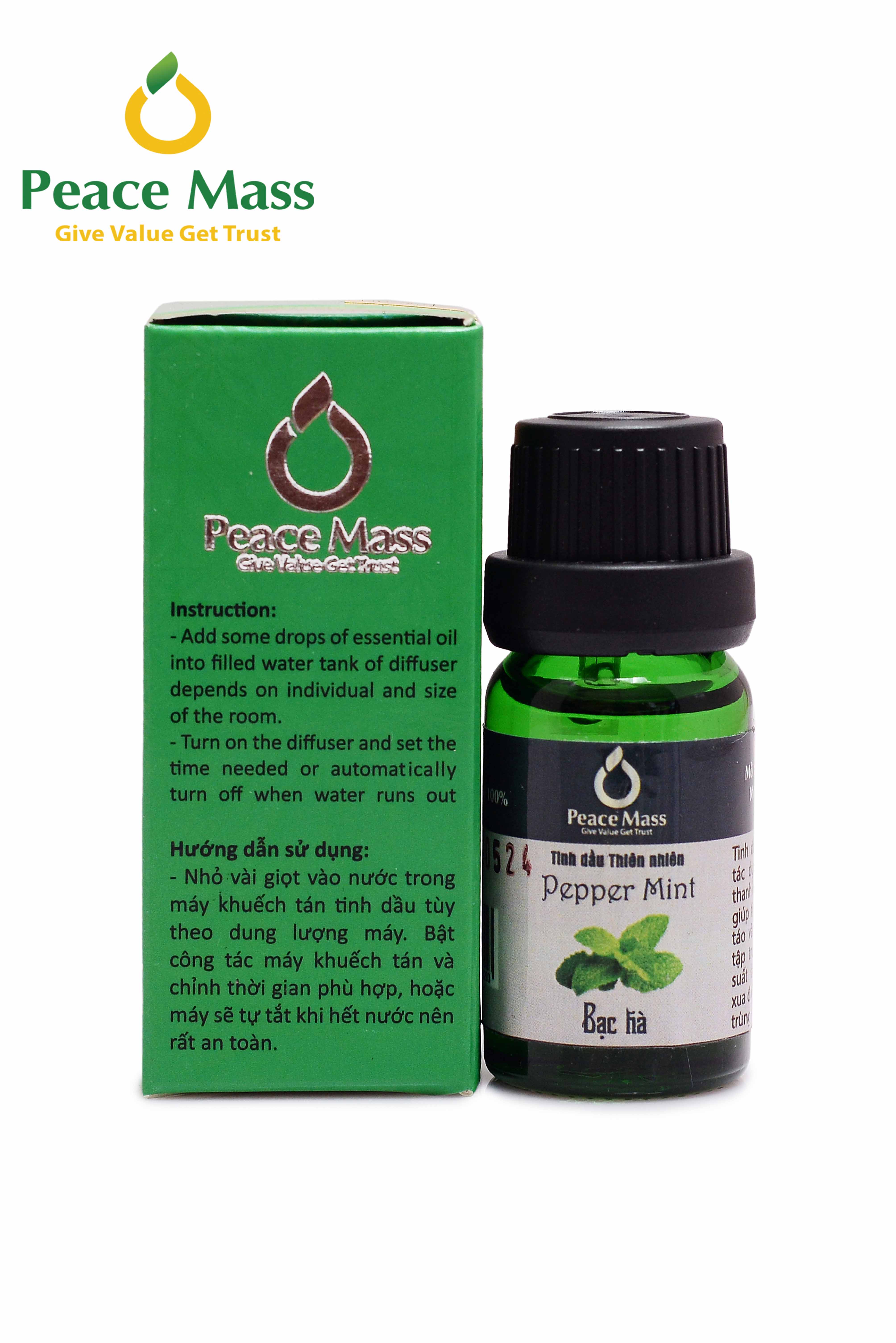 TD10ml-KX5 Combo Tinh Dầu Bạc Hà Peace Mass 10ml - Bộ Kẹp Xe Ô tô - Peppermint