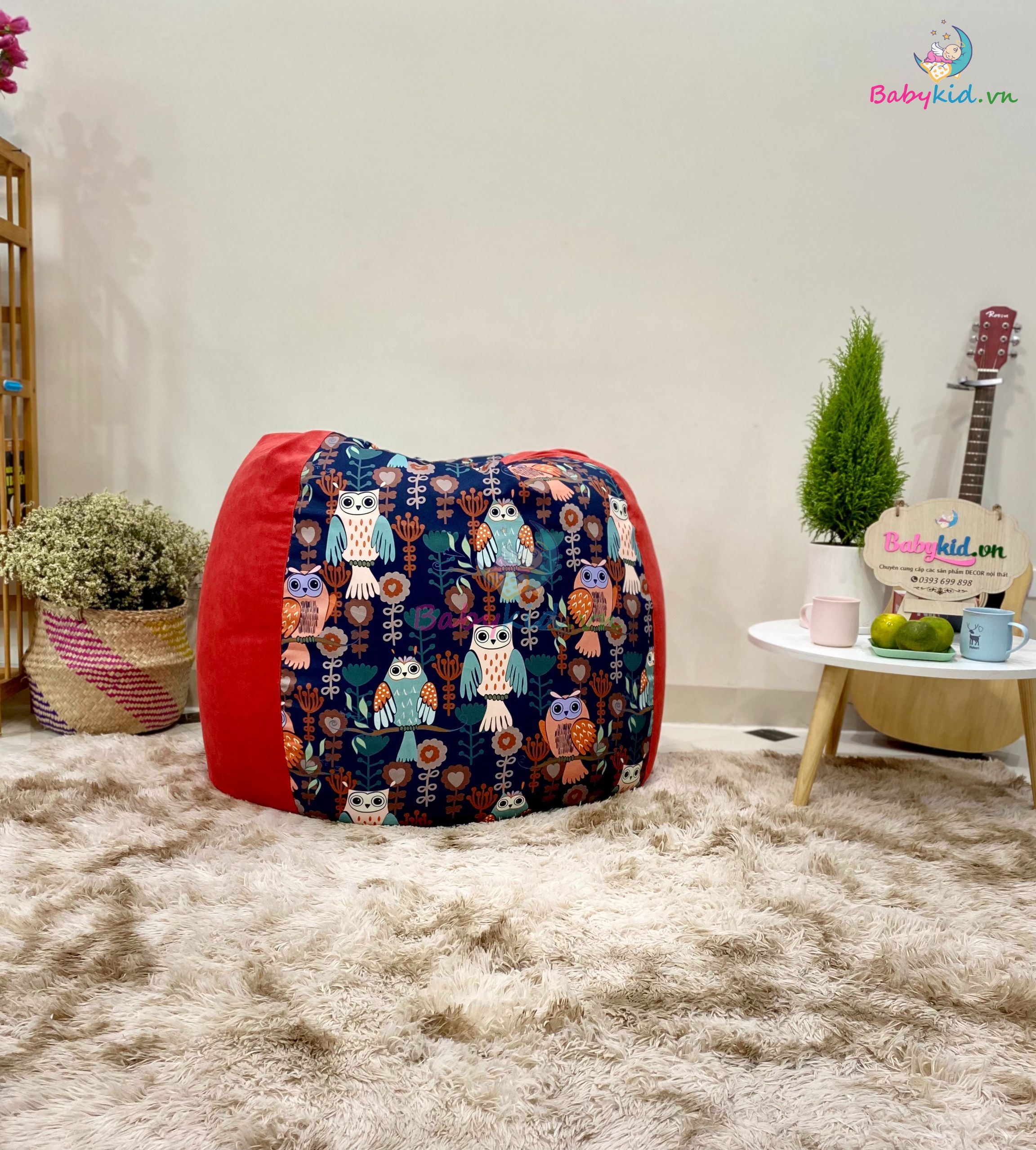 Ghế xốp dáng lê size L 90x120cm hoạ tiết cú mèo mix DA LỘN nhiều màu - có sẵn xốp