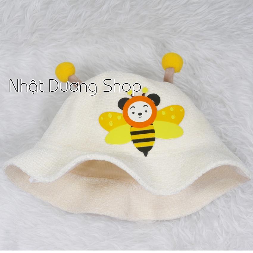 Nón tai bèo vành gợn sóng mũ tai bèo vành rộng hàng Quảng Châu dán hình con ong vàng dành cho trẻ em từ 2-4 tuổi.