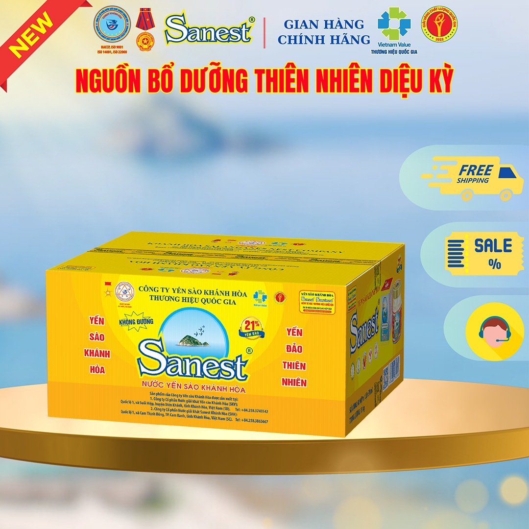 NEW [ Thùng 60 lọ] Nước Yến sào Khánh Hòa Sanest 21% - Không đường