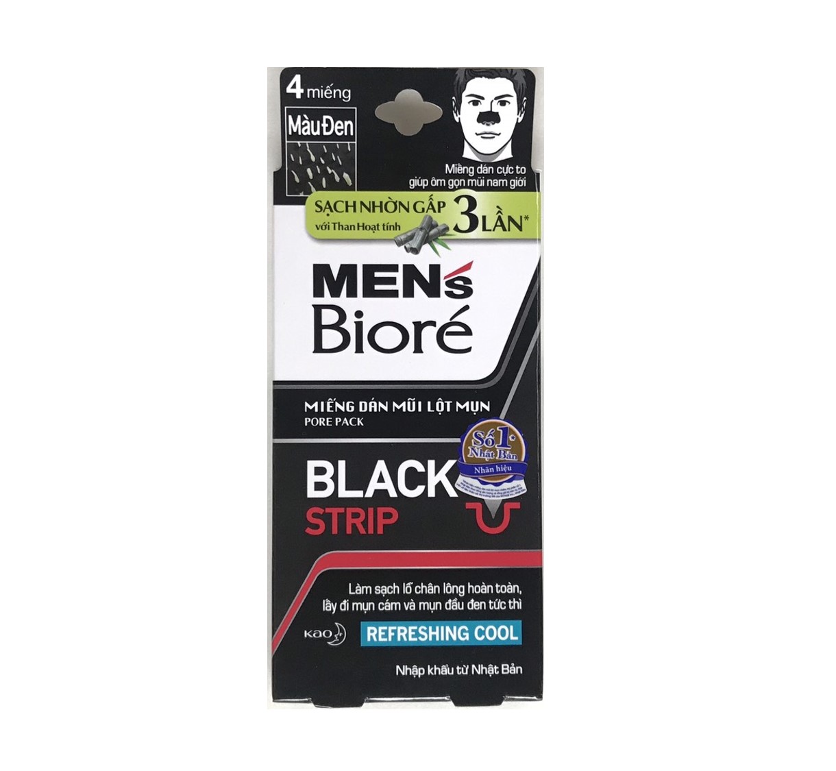 Combo 5 Hộp Miếng Dán Mũi Lột Mụn Than Hoạt Tính Men's Biore Pore Pack Black Strip (1 hộp/4 miếng x 5)