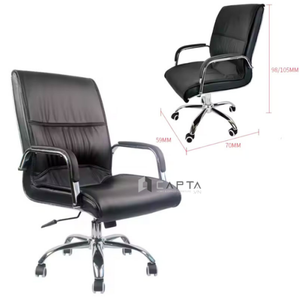Ghế văn phòng nệm giả da chân xoay CE4605-P Nội thất Capta Ghế nhân viên lưng trung pvc xoay nâng hạ gật gù chân thép mạ chrome office chair hcm