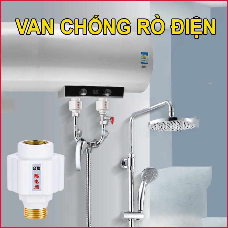 Bộ 2 van chống giật, van chống rò điện bình nóng lạnh ren đồng loại tốt hàng cao câp