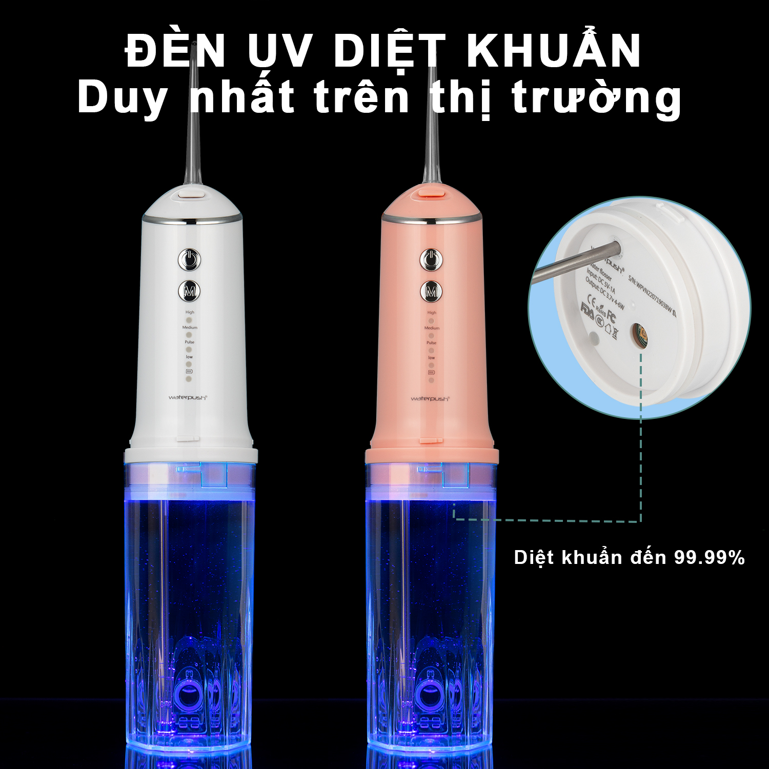 [Đèn UV Diệt Khuẩn 99,99%]Combo máy tăm nước du lịch cao cấp WaterPush 1903 và 1904 siêu nhỏ gọn - 1 đổi 1 trong 12 tháng