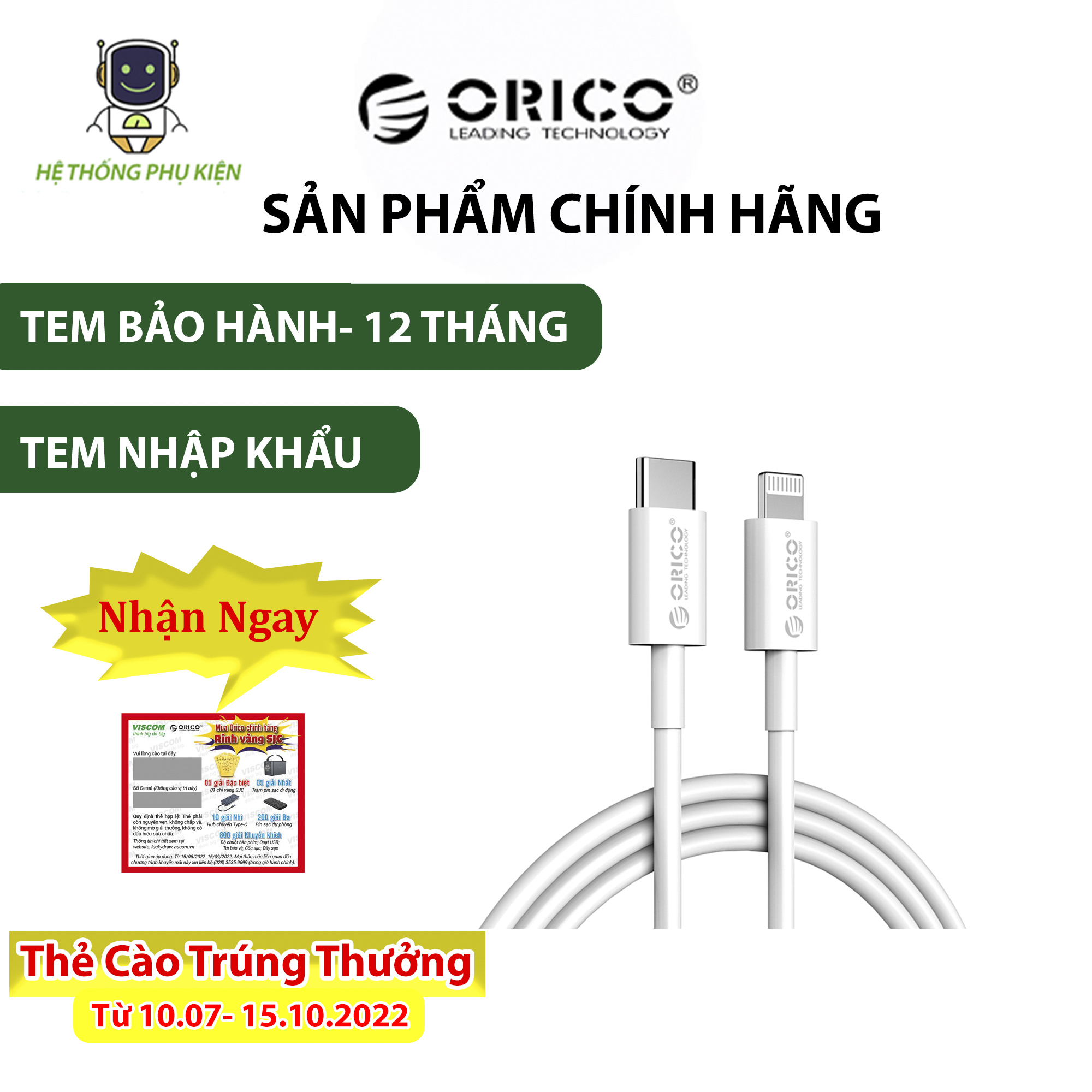 Cáp Sạc Type C Sang Lightningg (MFI) ORICO CL01-10-WH Hàng Chính Hãng