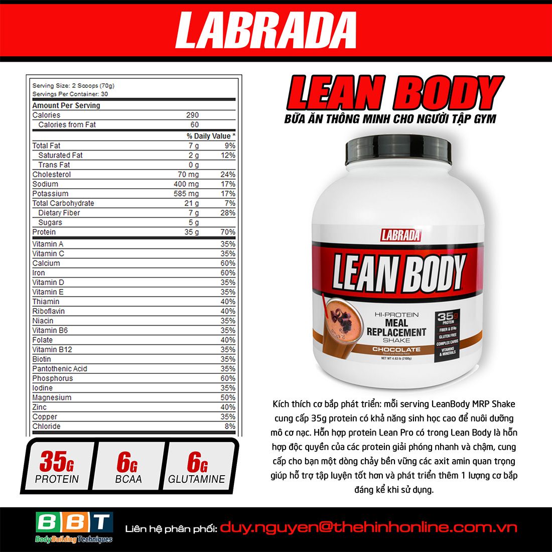 Bữa ăn thay thế thông minh Labrada LeanBody MRP - bổ sung Whey protein, Chất xơ, Vitamin và Khoáng chất - 30 liều dùng - Tặng kèm bình lắc màu ngẫu nhiên