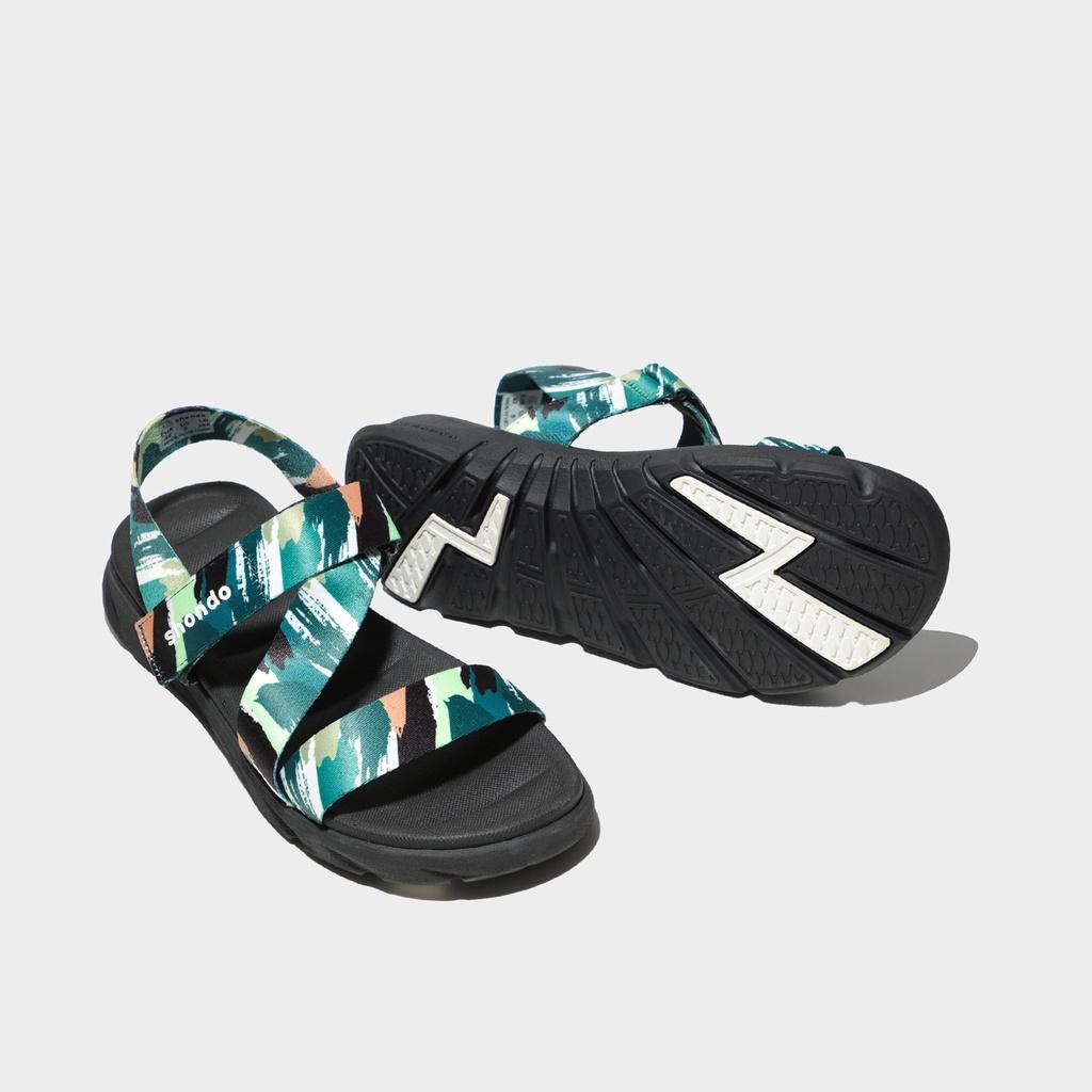 Giày Sandals Nam Nữ Unisex Shondo F6 Sport Quai Vệt Sơn Xanh Lá F6S1040