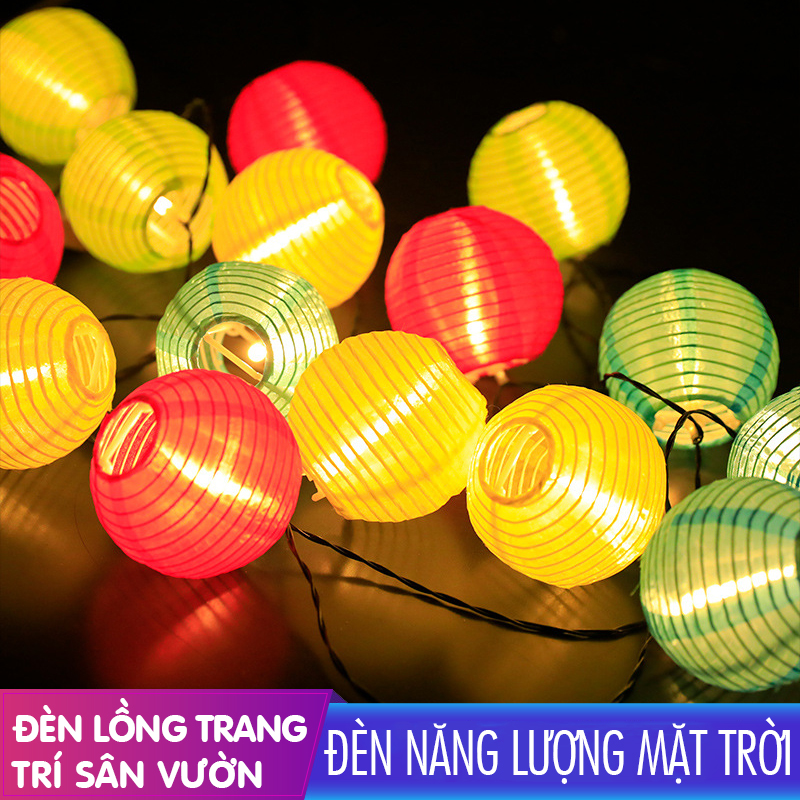 Đèn năng lượng mặt trời trang trí sân vườn hình đèn lồng , dây nhiều bóng ánh đèn ấm áp-K1594