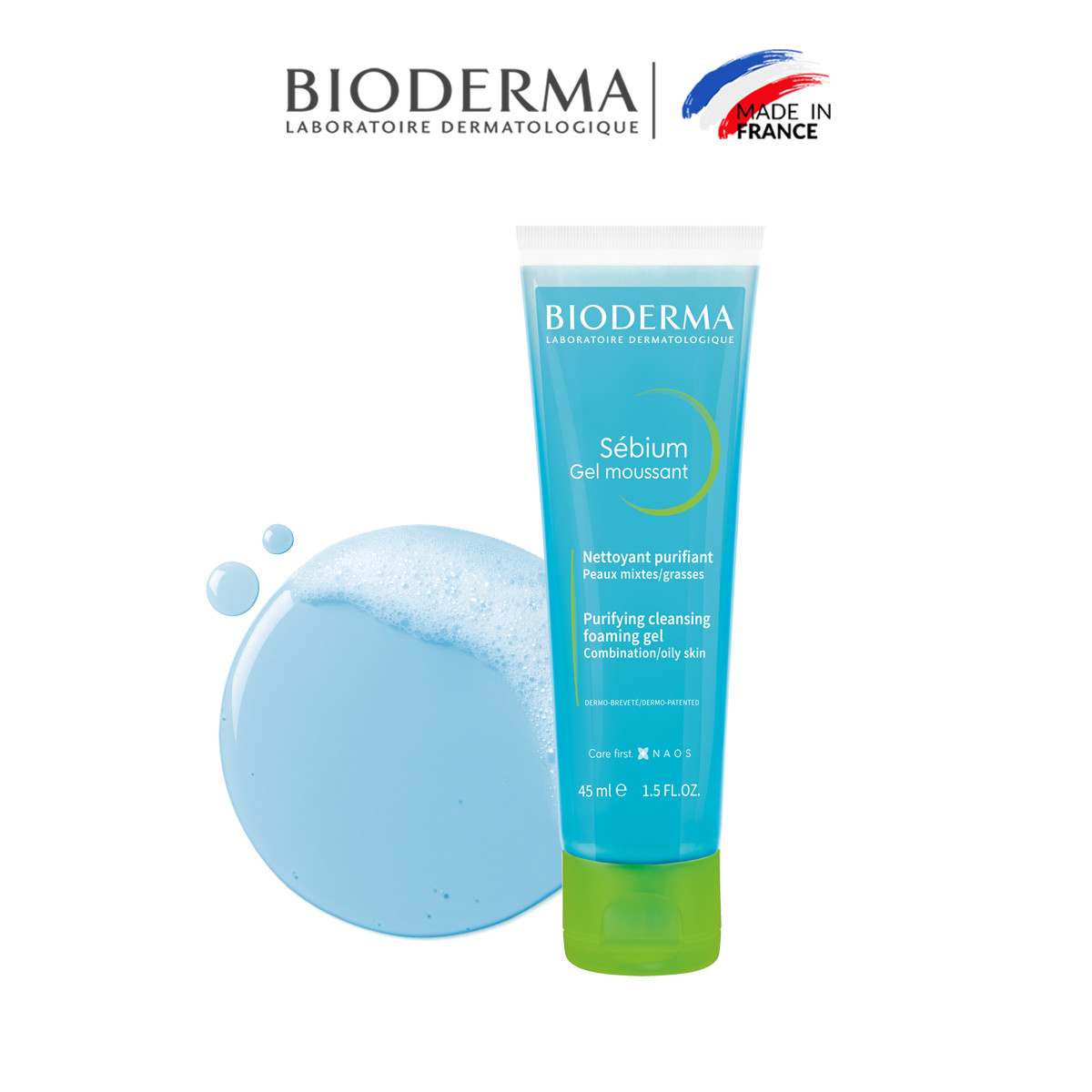 Gel rửa mặt tạo bọt, không chứa xà phòng Bioderma Sebium Gel Moussant - 45ml