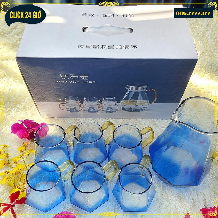 Bộ 1 Bình Và 6 Cốc Thủy Tinh Chịu Nhiệt Diamond Jugs - Màu Xanh