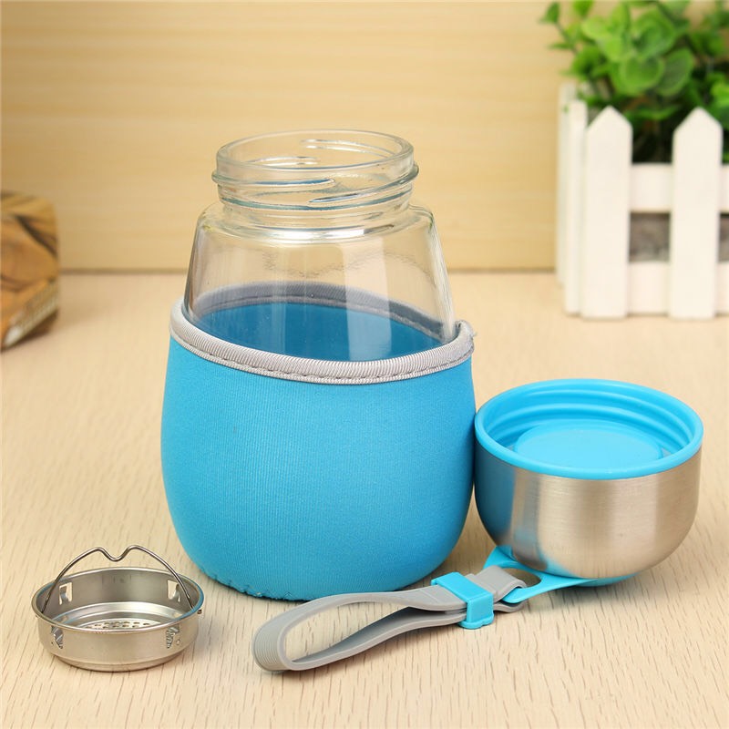 Combo 2 bình đựng nước Mini thủy tinh hình bầu có ngăn lọc xác trà 300ml